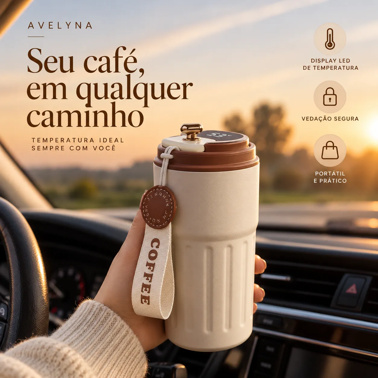 CoffeeSense 450 — Copo Térmico Inteligente com Display LED de Temperatura