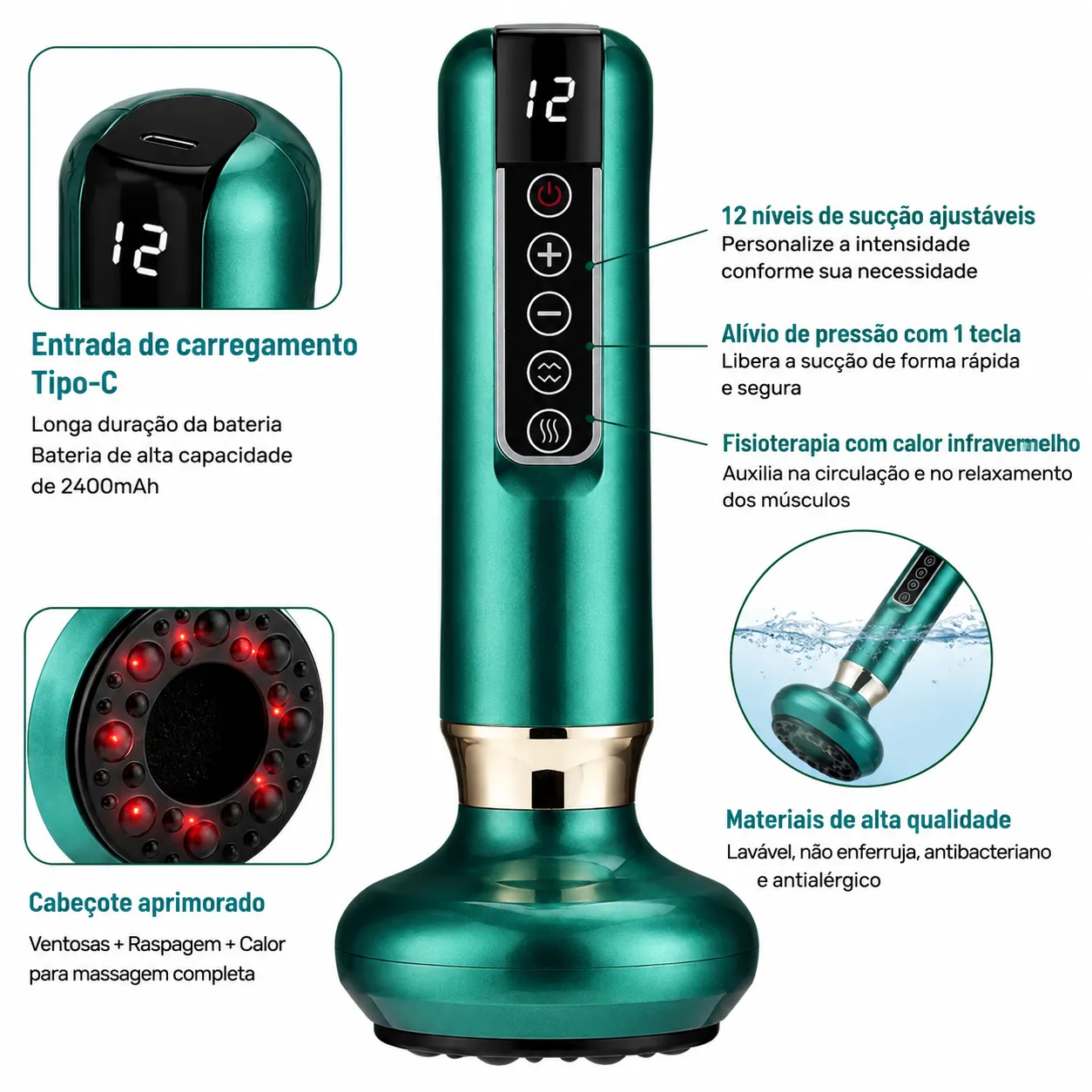 Ventosa Elétrica Massageador A Vácuo GuaSha Beleza Saúde Massagem De Raspagem De Calor