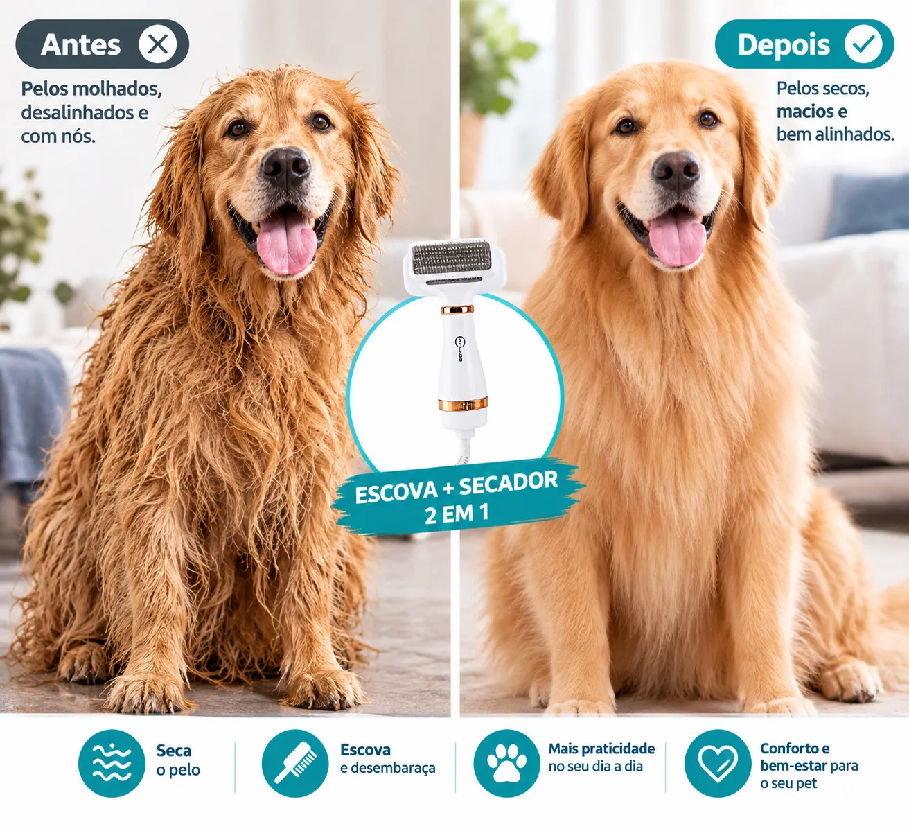 Escova pet secadora elétrica 110V para gatos e cachorros