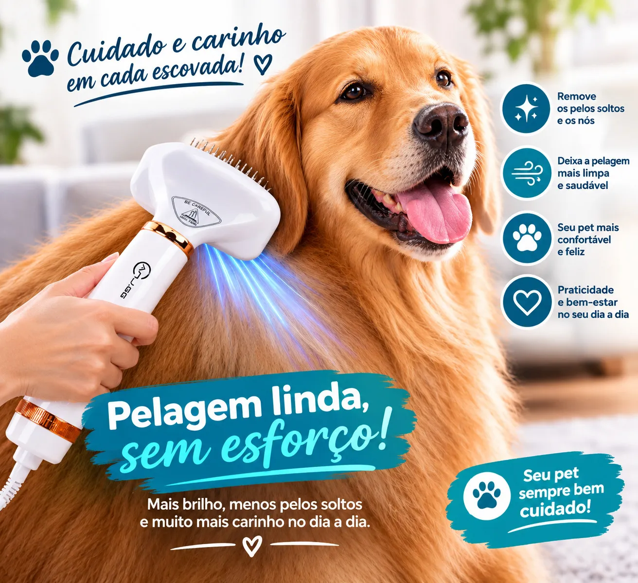 Escova pet secadora elétrica 110V para gatos e cachorros