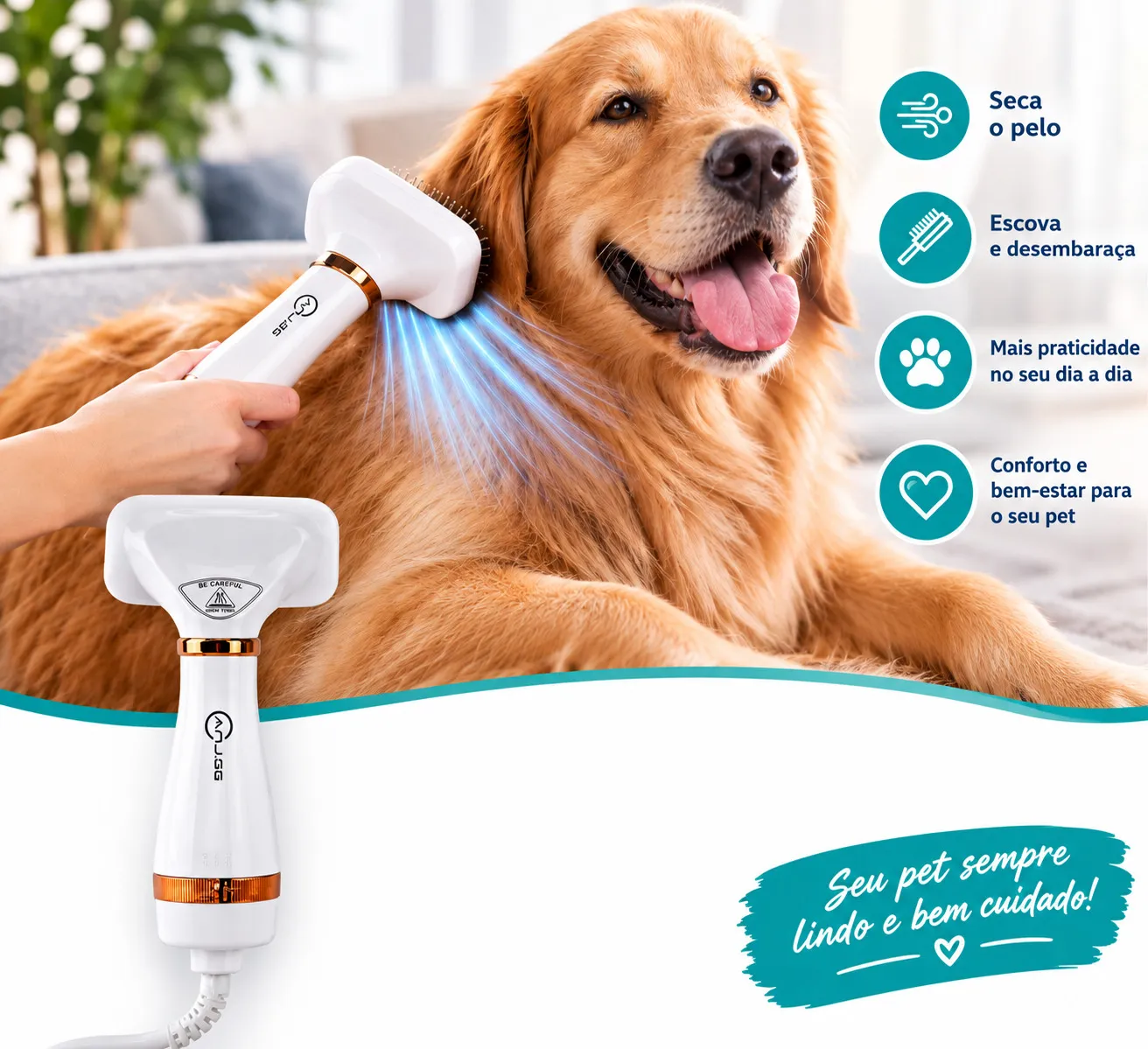 Escova pet secadora elétrica 110V para gatos e cachorros