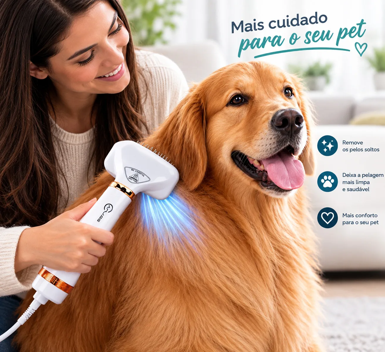 Escova pet secadora elétrica 110V para gatos e cachorros