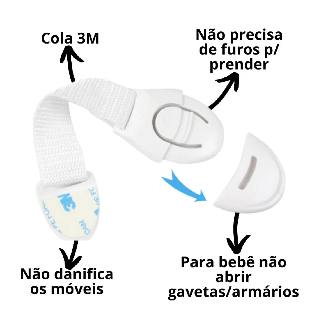 Kit 10 Und Trava Gaveta Armario Segurança Protetor Protecao Bebe Branco