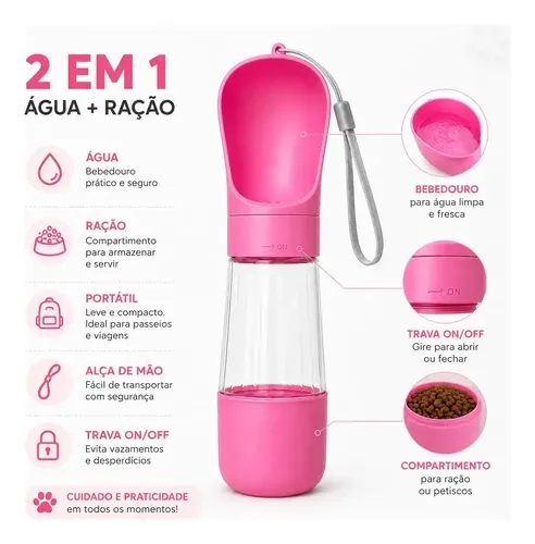 Garrafa de Água Portátil 2 em 1 - Para Cães e Gatos