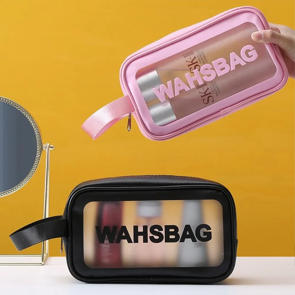 Kit 3 Necessaire Maquiagem Transparente WashBag A Prova De Água