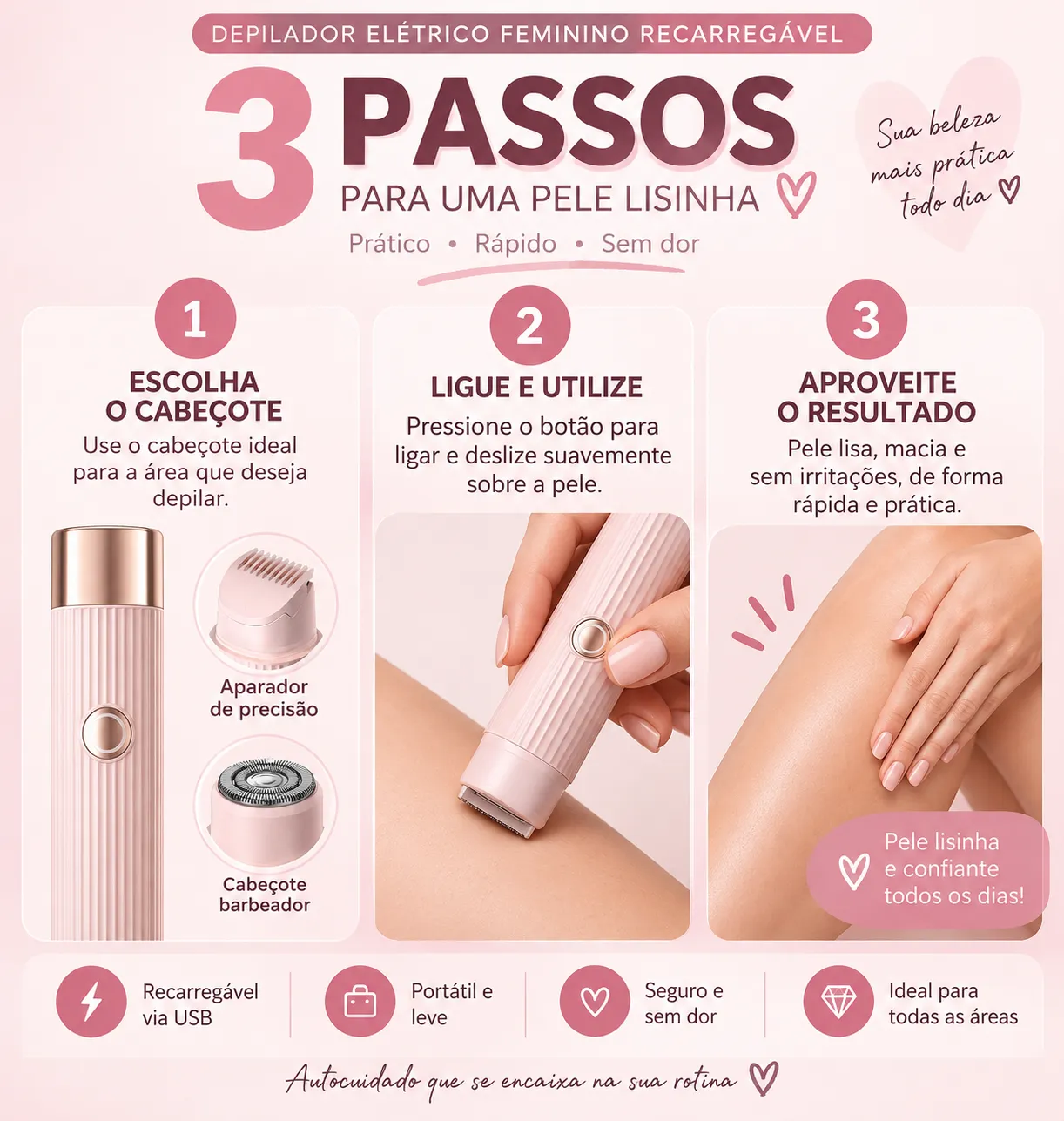 Depilador Elétrico Feminino Recarregável