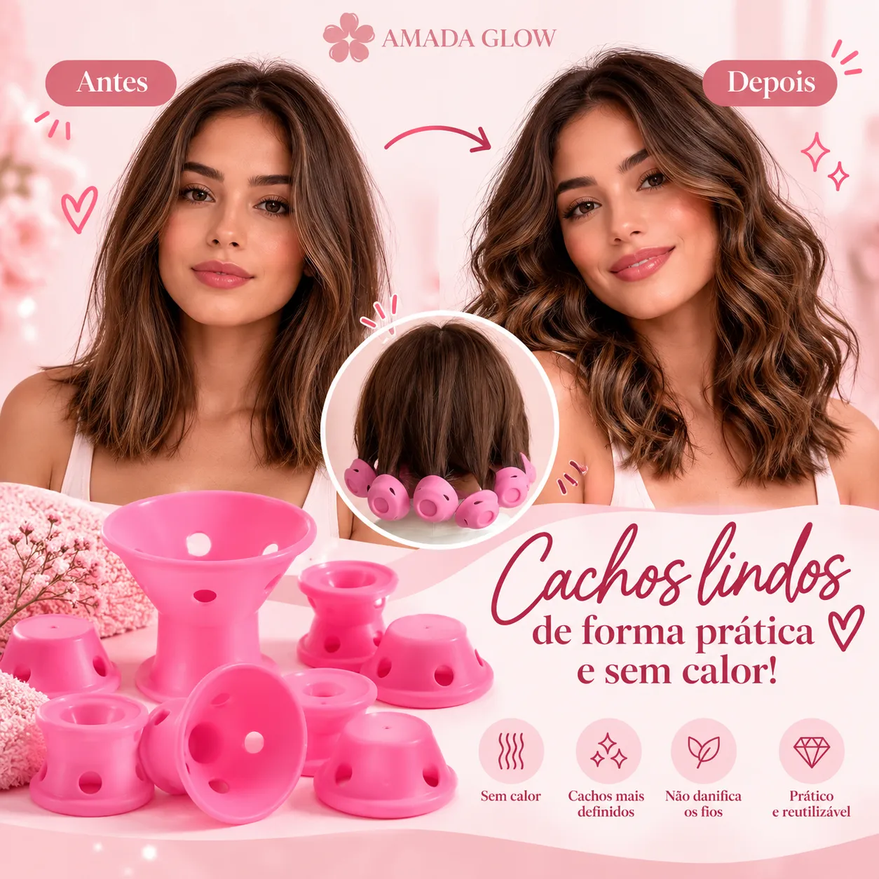 Rolo Modelador de Cachos em Silicone – Cachos Perfeitos sem Calor