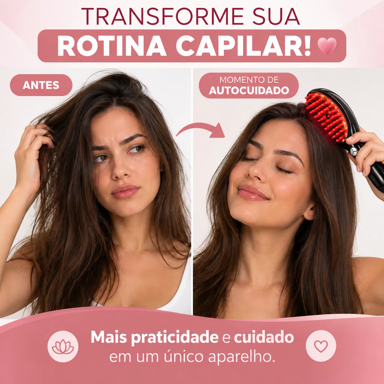 Escova Massageadora Capilar 4 em 1 com Laser – Estimulador e Cuidado Antiqueda
