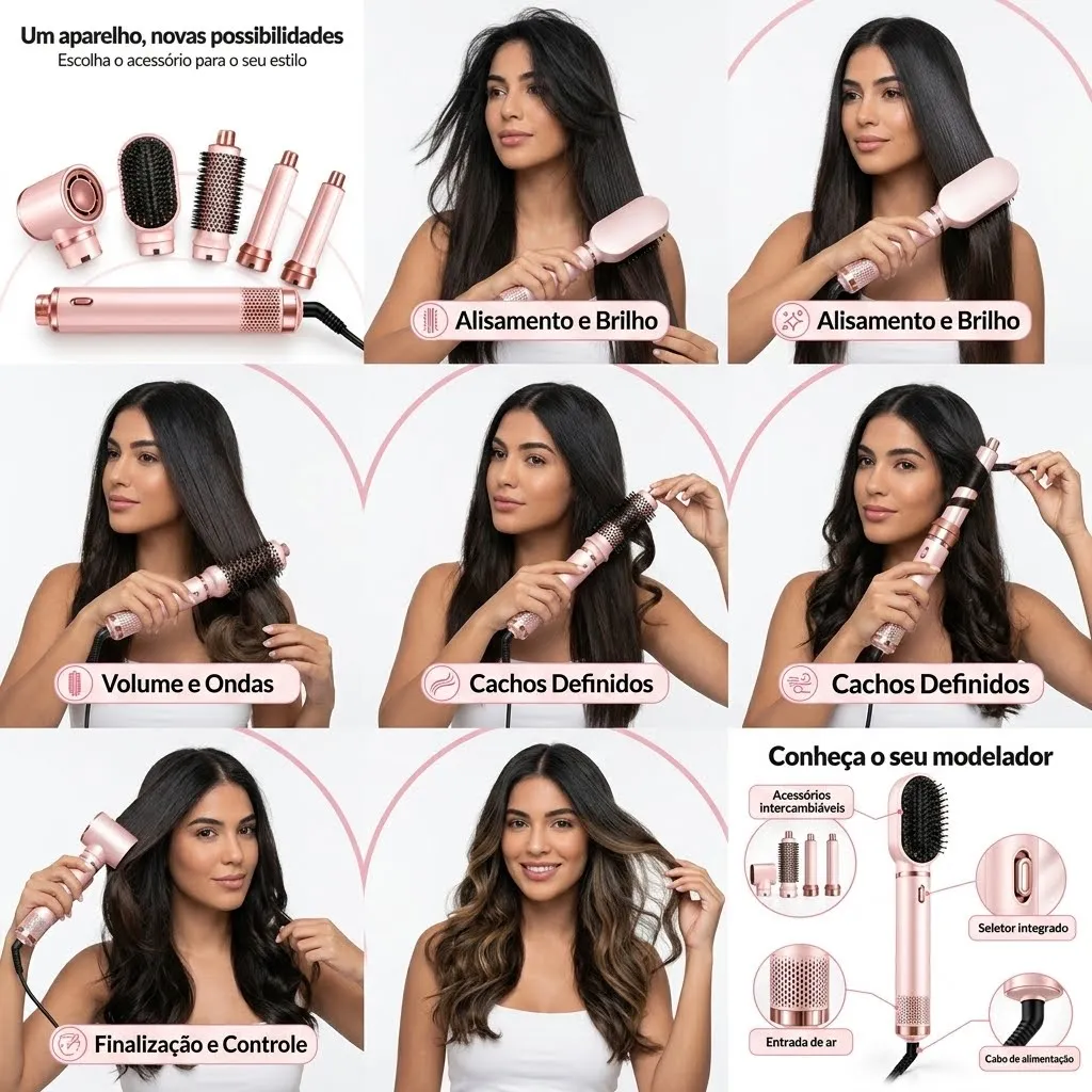 Escova Secadora 5 Em 1 Conjunto De Secador De Cabelo Multifuncional