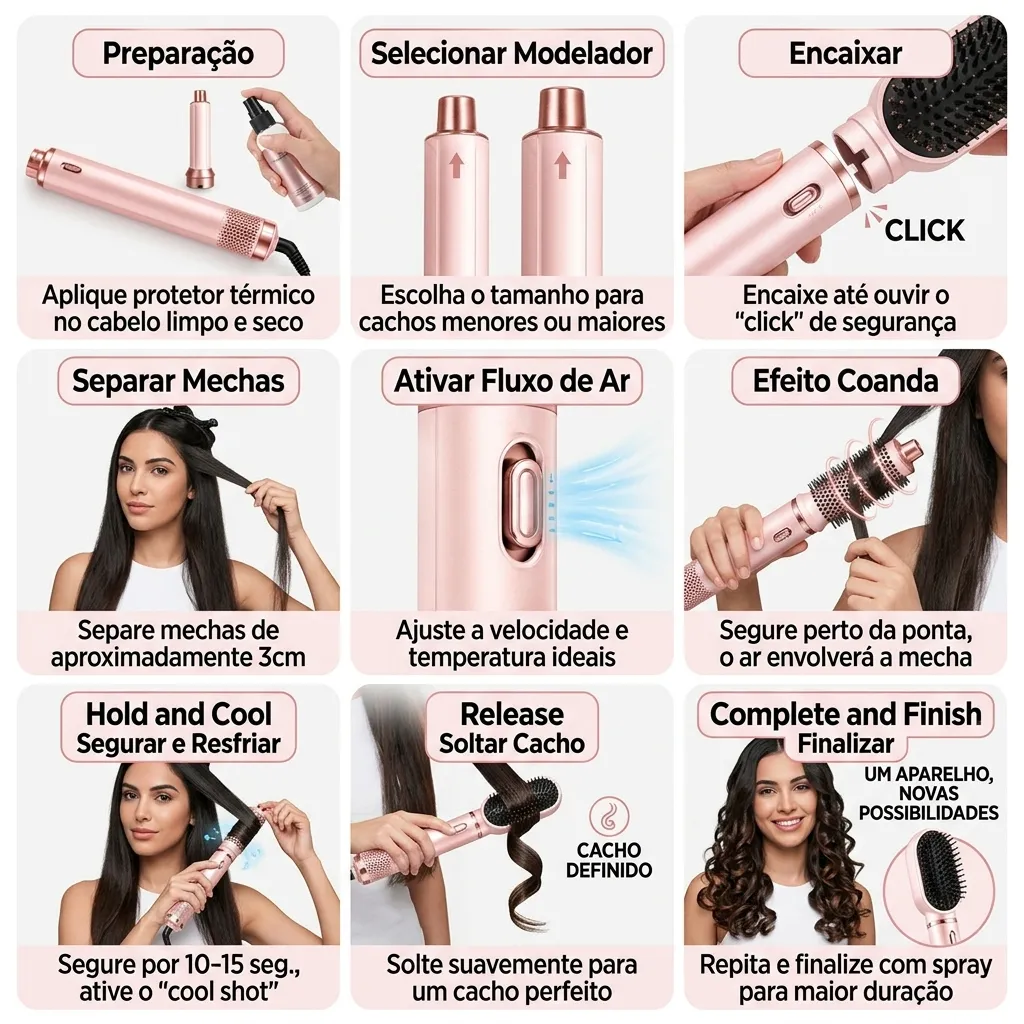 Escova Secadora 5 Em 1 Conjunto De Secador De Cabelo Multifuncional