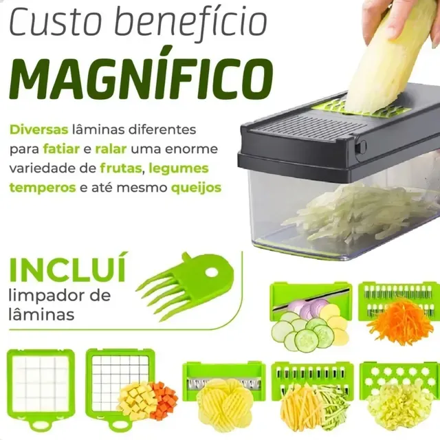 Fatiador Ralador 16 em 1 Profissional de Cozinha em Aço Inoxidável Multifuncional para Legumes Frutas e Verduras