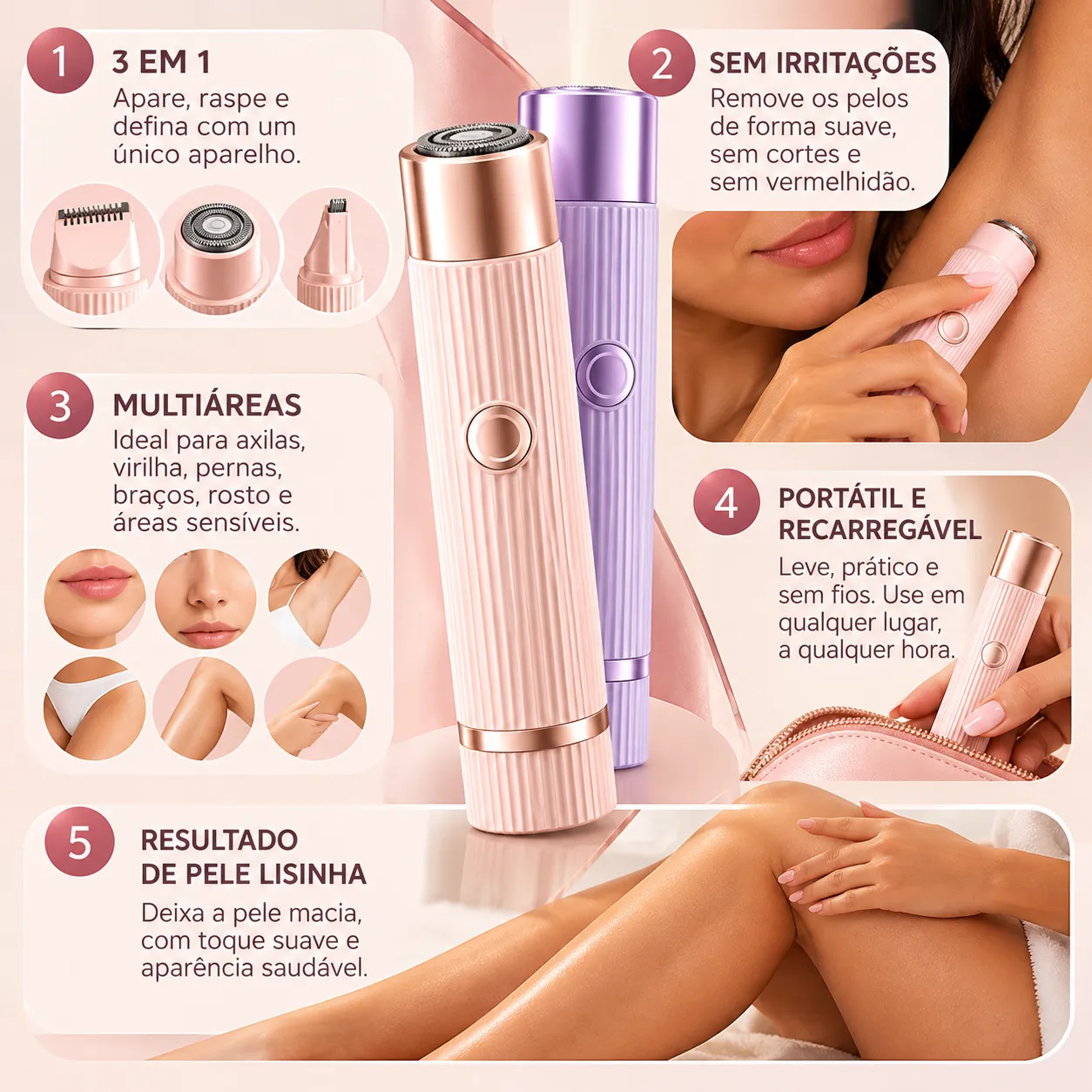 Depilador Elétrico Feminino Recarregável | Portátil e Indolor* ✨