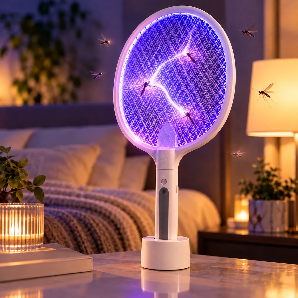 Raquete Mata Mosquito Dobrável Elétrica Com Luz Atrai Mosquito Recarregavel USB
