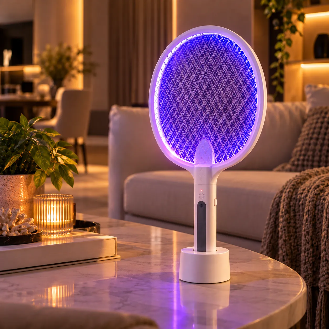Raquete Mata Mosquito Dobrável Elétrica Com Luz Atrai Mosquito Recarregavel USB