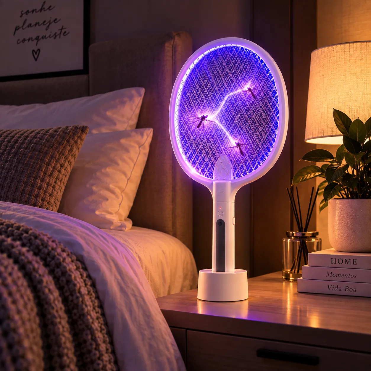Raquete Mata Mosquito Dobrável Elétrica Com Luz Atrai Mosquito Recarregavel USB