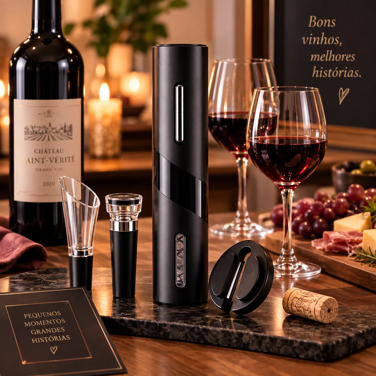 Kit 4 Pçs Saca Rolha Abridor De Vinho Elétrico Recarregável Automático Carregamento USB