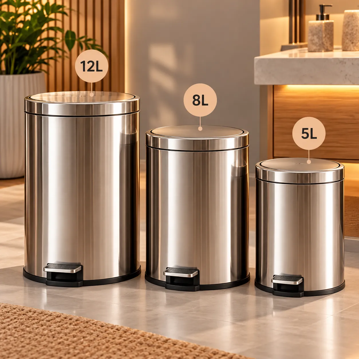Kit Lixeiras Inox Premium 3 Peças – Mais Elegância e Organização para Sua Casa