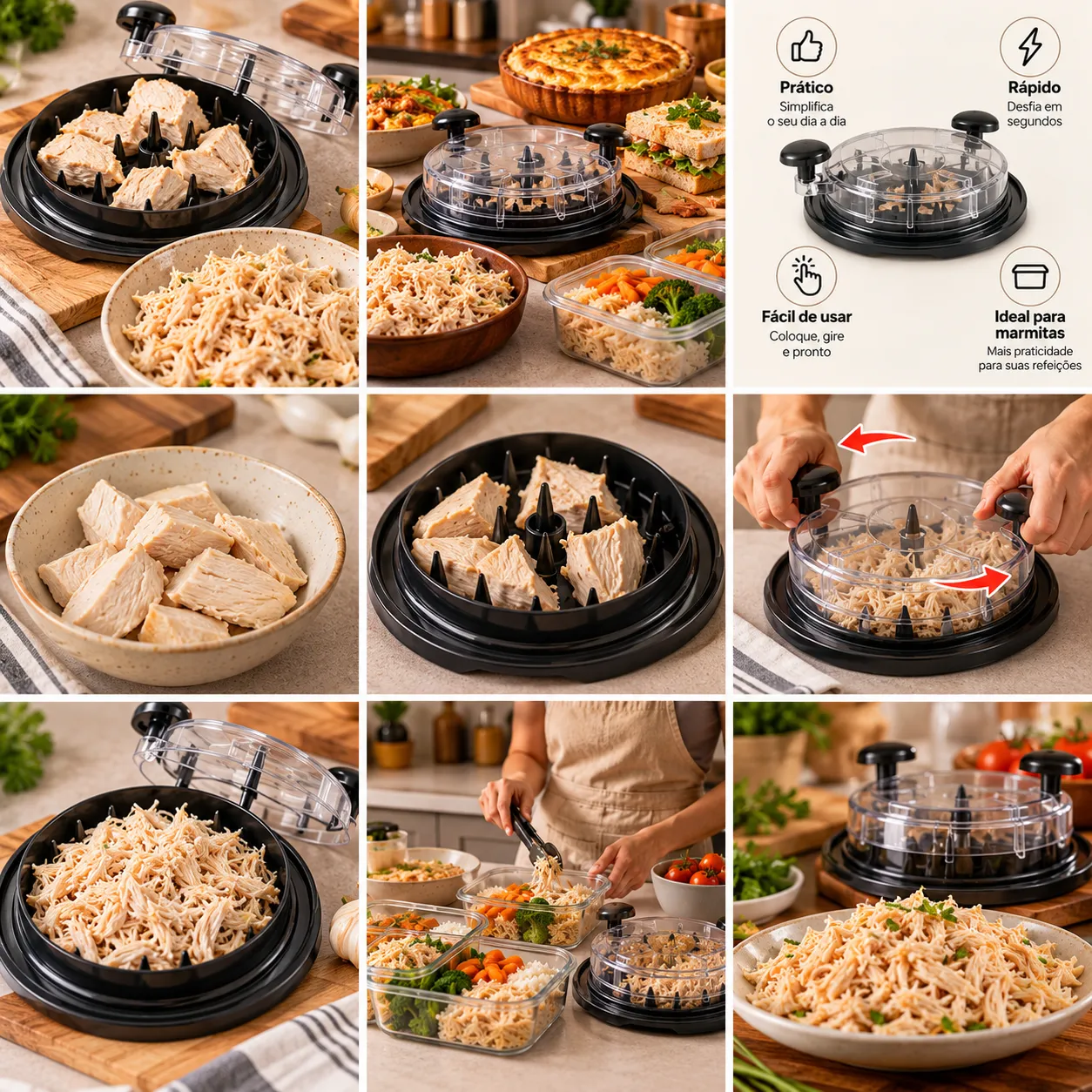 Desfiador Manual de Alimentos Multifuncional Moedor de Carne Manual Triturador de Frango