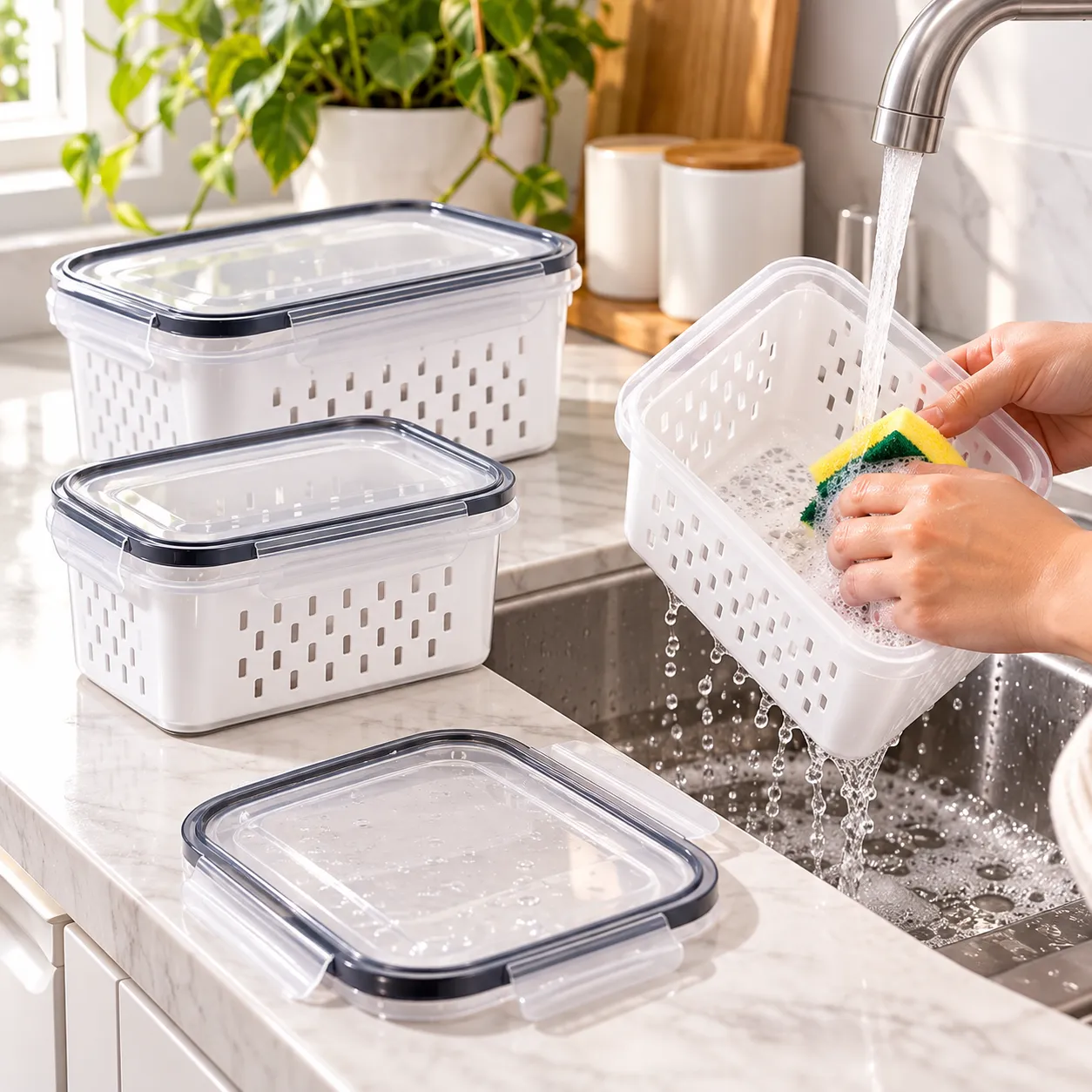 ✨ Geladeira Organizada Todos os Dias – Kit 3 Potes Organizadores com Tampa