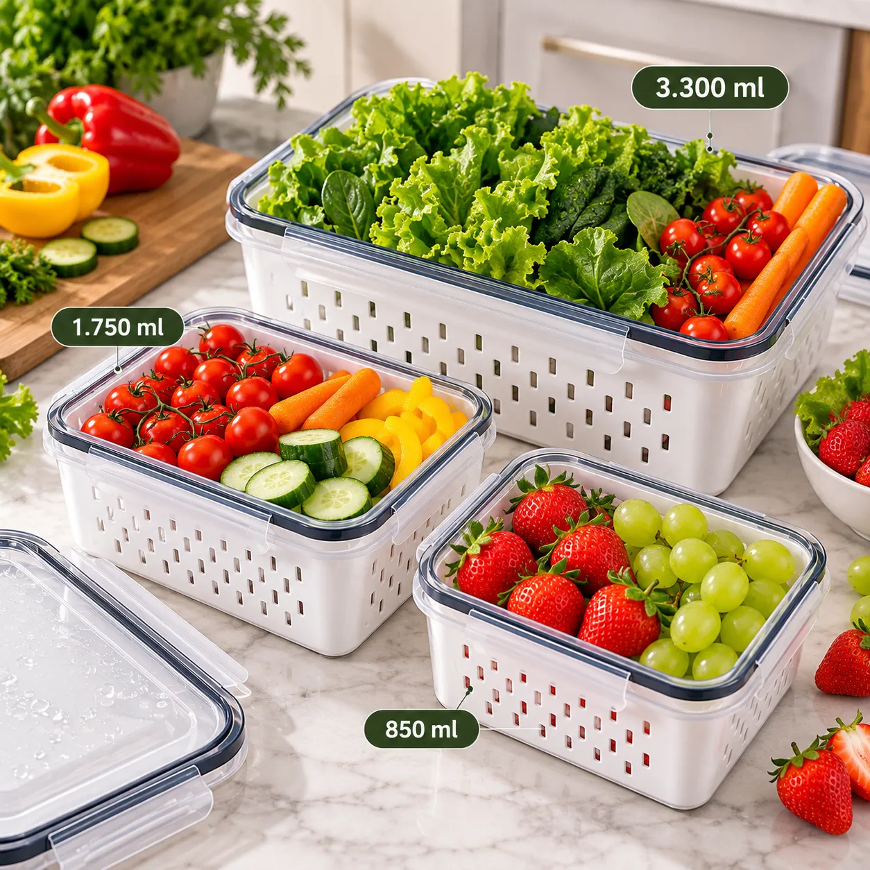 ✨ Geladeira Organizada Todos os Dias – Kit 3 Potes Organizadores com Tampa