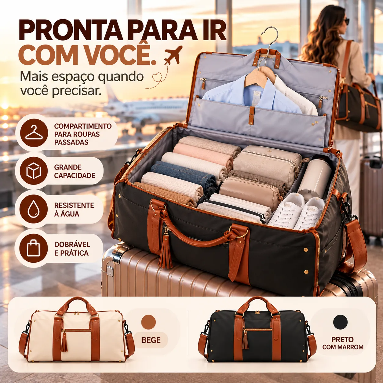 Bolsa de Viagem Grande Feminina Dobrável e Impermeável Armazenamento Saco de bagagem Saco de viagem armazenamento