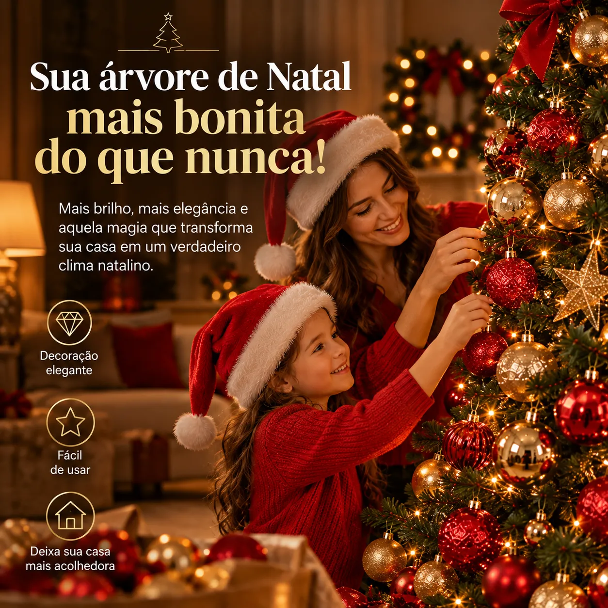 Kit 100 Bolas de Natal + Estrela para Árvore Decoração Premium Bolinhas Mistas Lisas Foscas Glitter Dourada e Vermelha