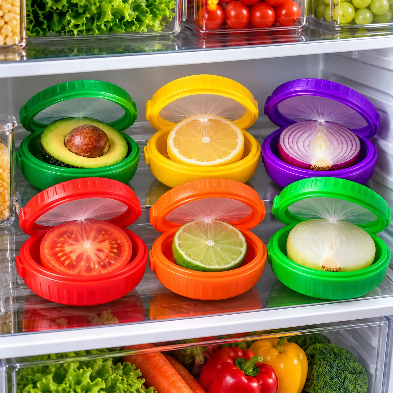 4Pcs Caixa de Silicone Armazenamento Frutas/Legumes: Reutilizável, Mantém Cebola/Abacate Frescos