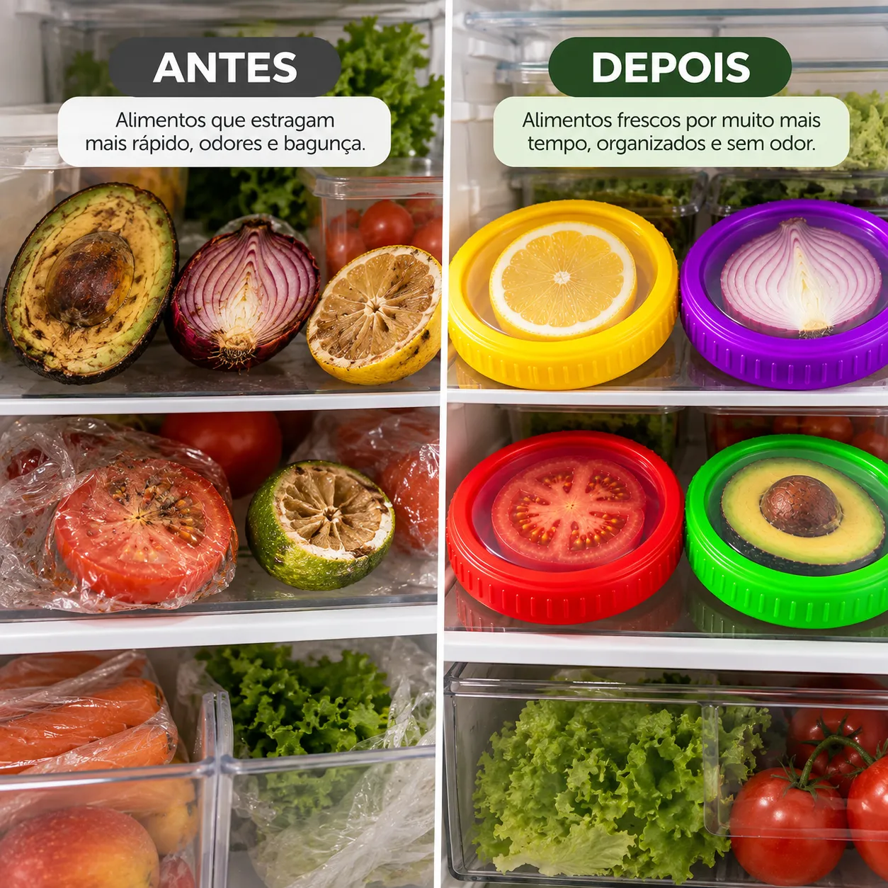 4Pcs Caixa de Silicone Armazenamento Frutas/Legumes: Reutilizável, Mantém Cebola/Abacate Frescos
