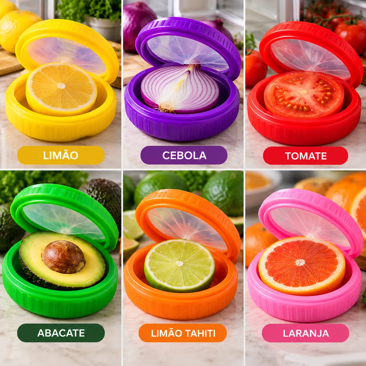 4Pcs Caixa de Silicone Armazenamento Frutas/Legumes: Reutilizável, Mantém Cebola/Abacate Frescos