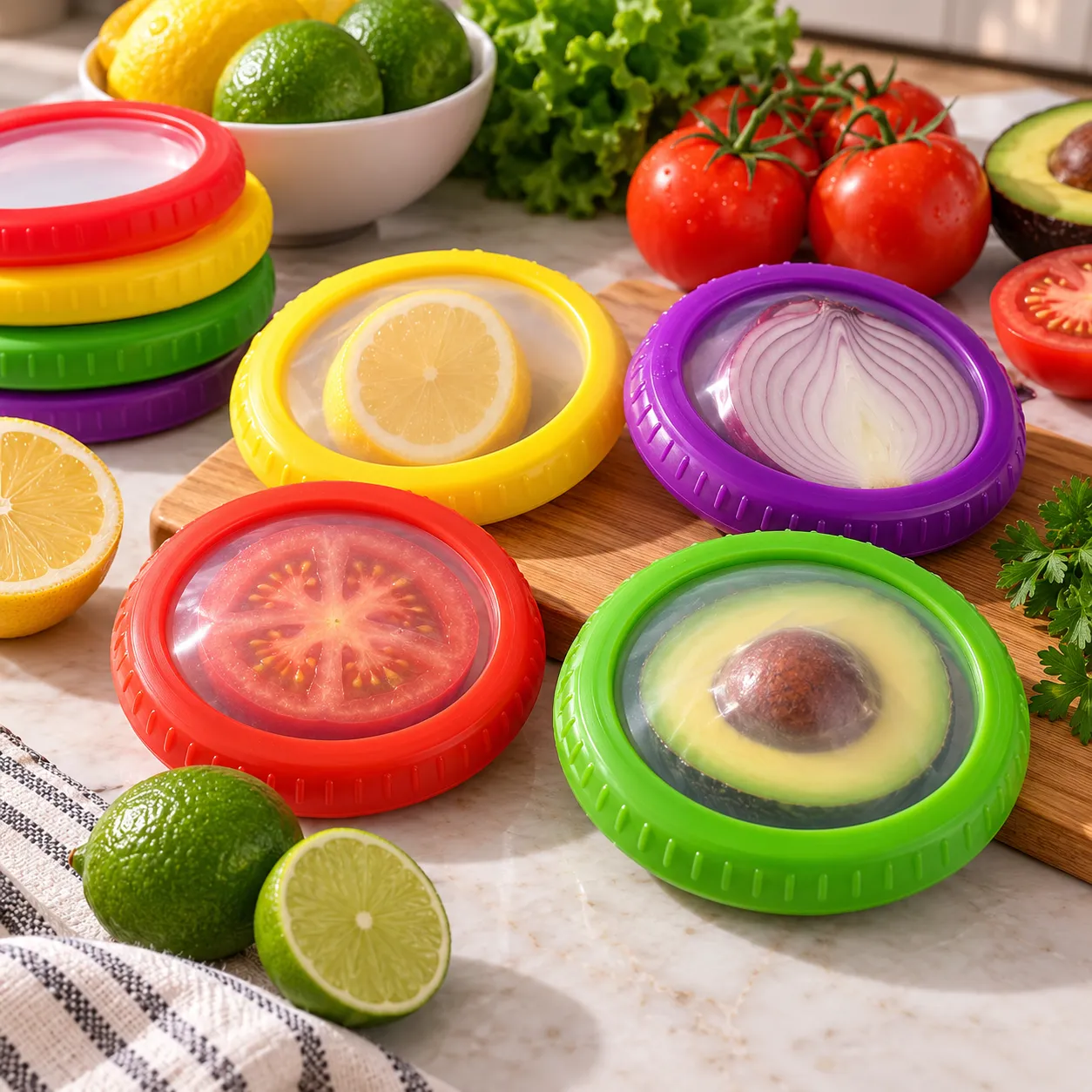 4Pcs Caixa de Silicone Armazenamento Frutas/Legumes: Reutilizável, Mantém Cebola/Abacate Frescos