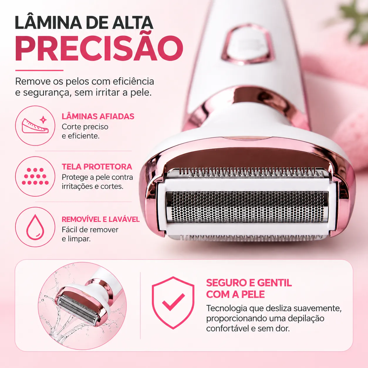 Barbeador Elétrico Feminino 4 Em 1 Depilador Aparador Corpo Íntimo Facial Nariz USB Recarregável