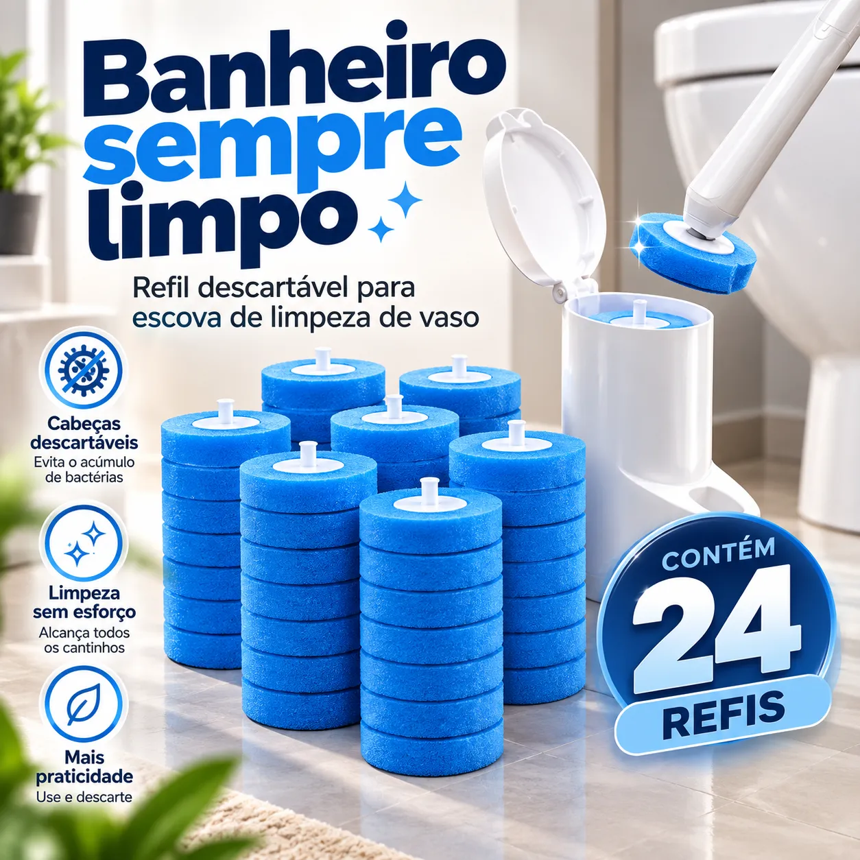 Escova Sanitária com Cabeças Descartáveis – Higiene e Praticidade