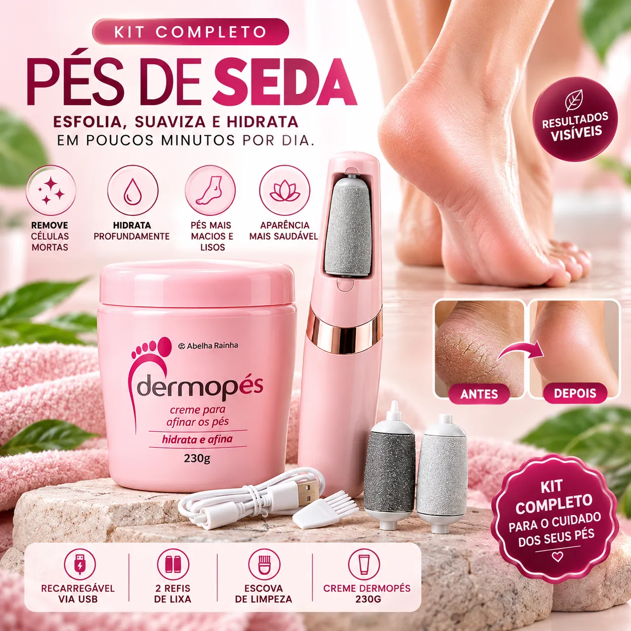 KIT PÉS DE SEDA Soft Feet - Removedor de Calos Rachaduras dos Pés